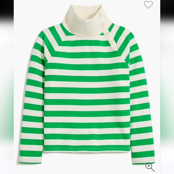 J. Crew Kelly Green Striped Wide Button Collar Rugby Sweatshirt SZ Medium Preppy - Picture 4 of 13